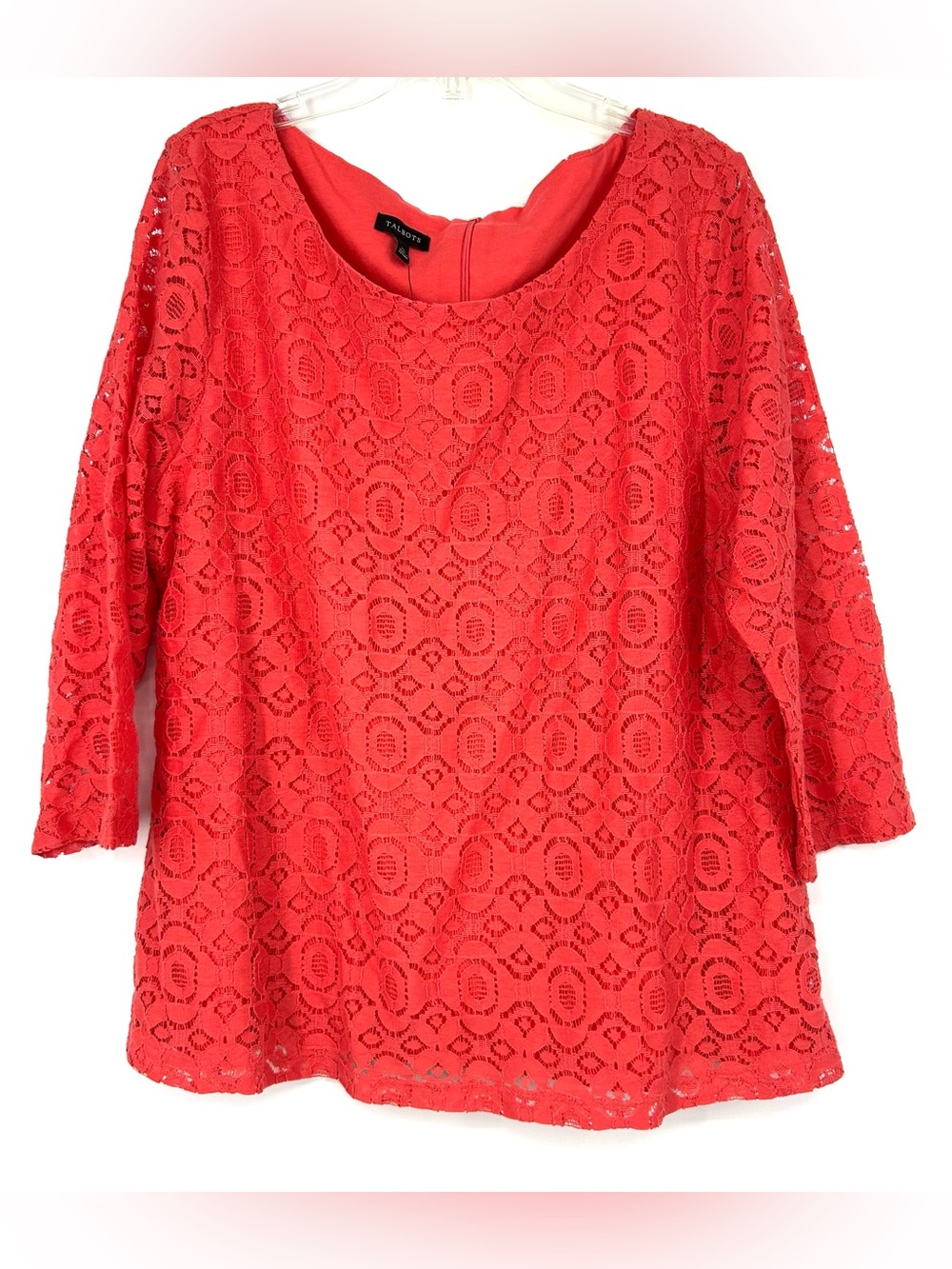 Talbots Lace Top 3/4 Sleeve Coral Red